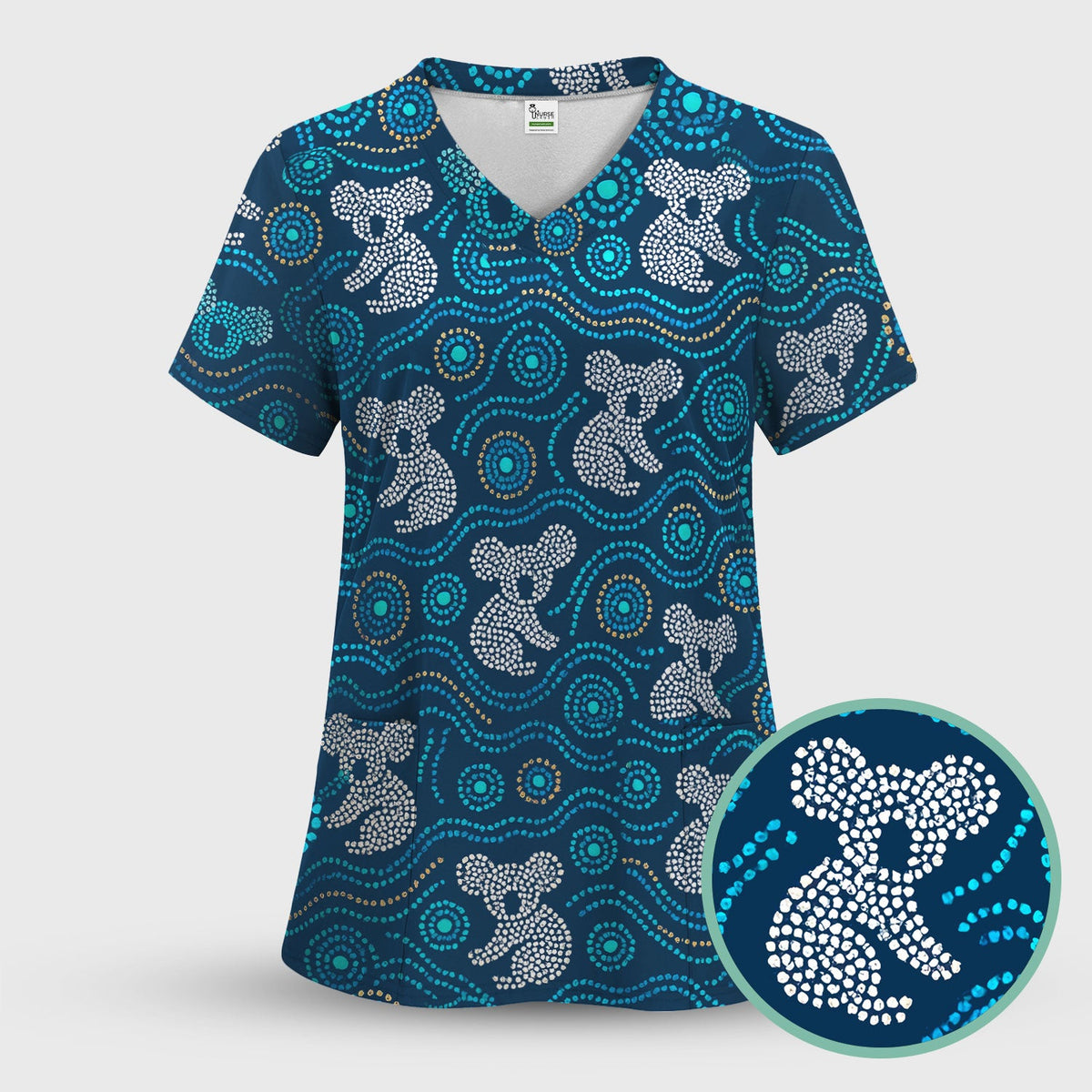 Australian Koala Aboriginal Dot Art Scrub Set, Aboriginal Pattern Shirt, Breathable Nursing Uniform