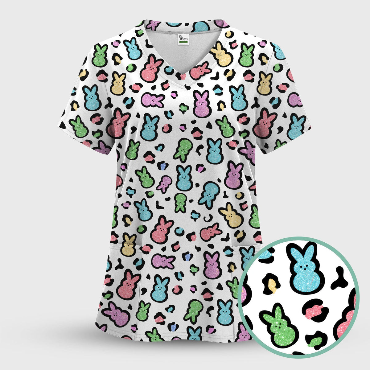 Pastel Bunny Nurse Scrub Top
