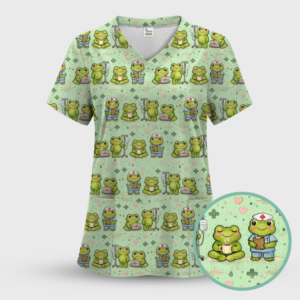 Adorable Frog Various Poses Nurse Scrub Set