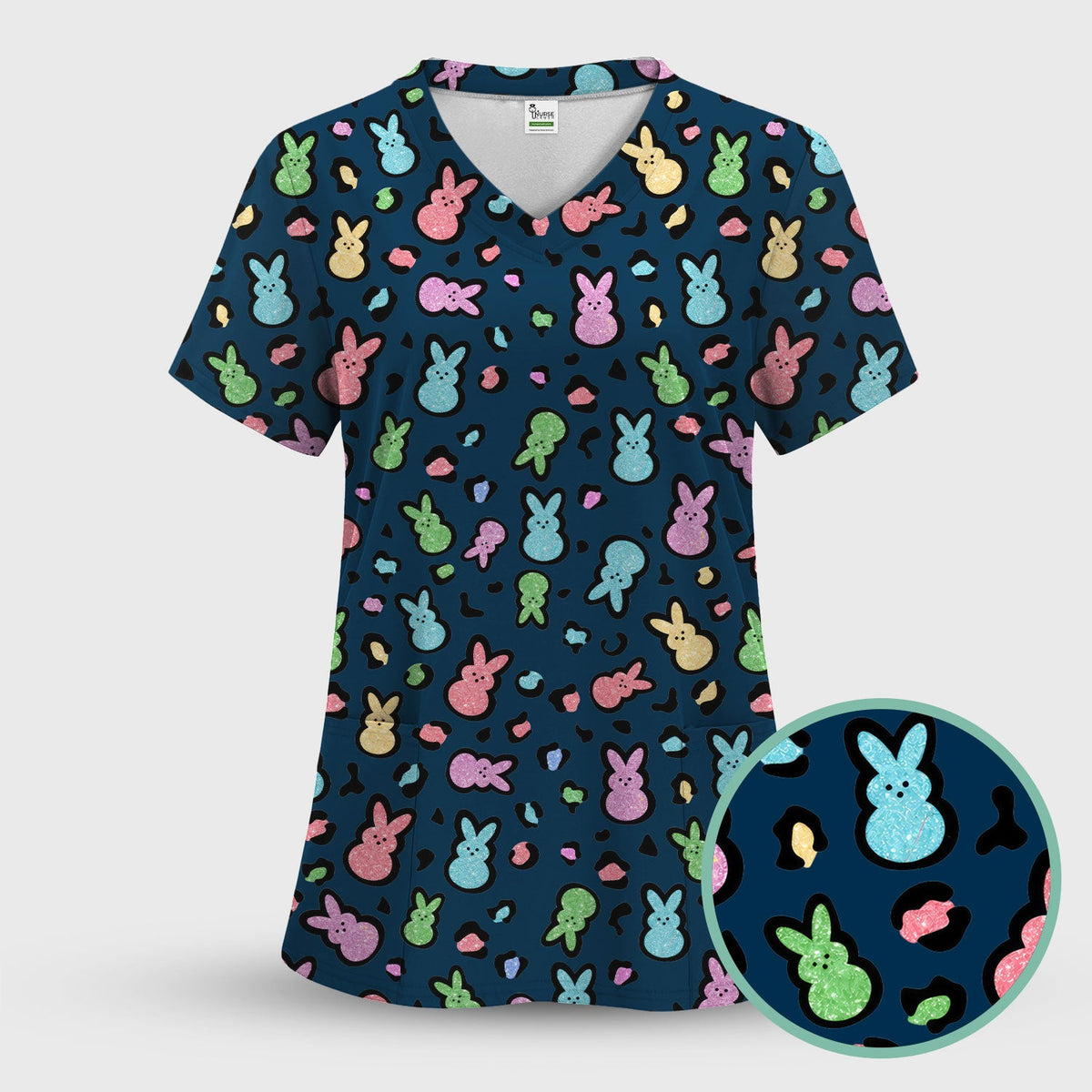 Pastel Bunny Nurse Scrub Top