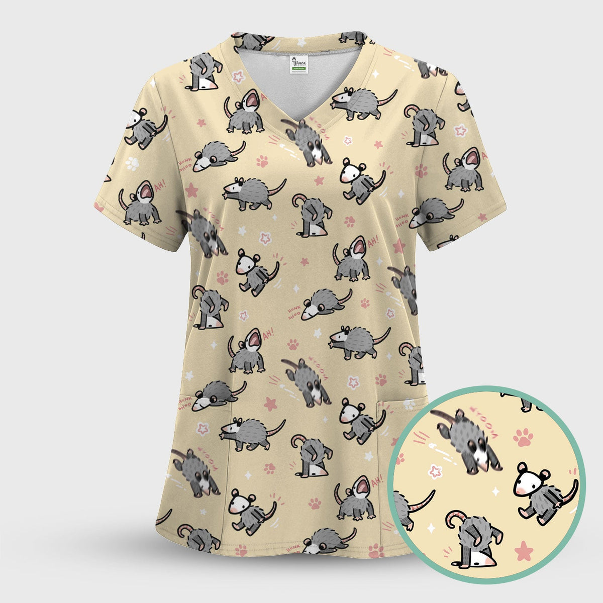 Cartoon Opossum Nurse Scrub Set
