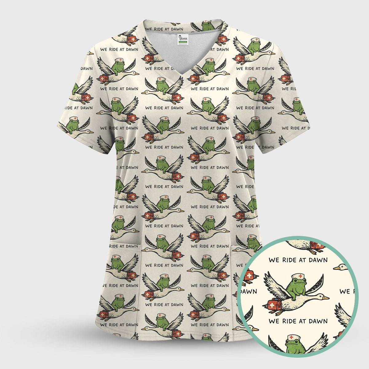 Frog Riding Goose Nurse Scrub Top
