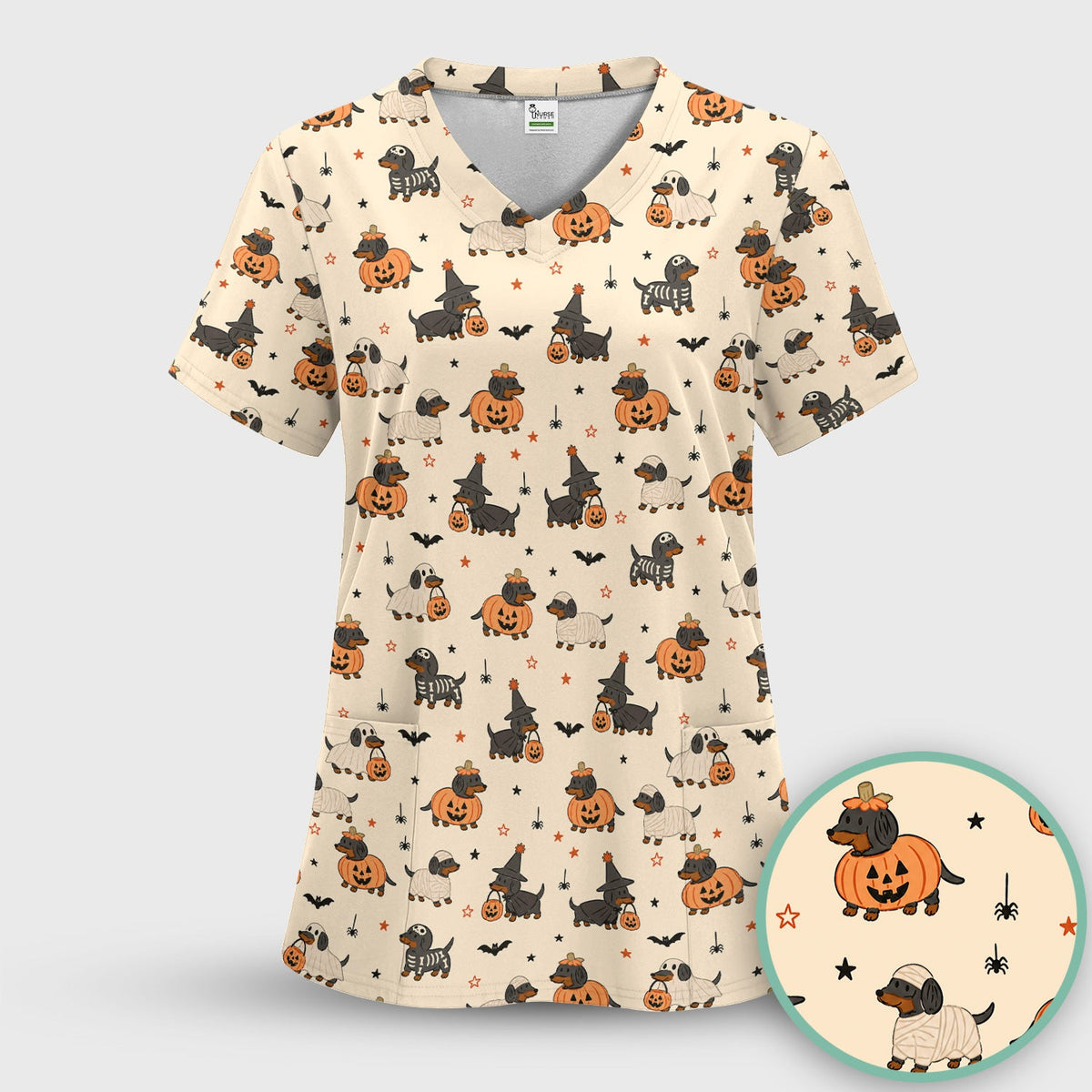 Dachshund Pattern Nurse Scrub Set - Halloween Gift