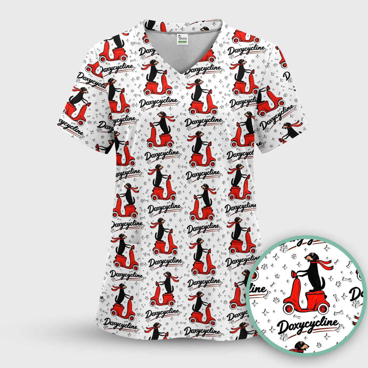 Dachshund Riding Scooter Nurse Scrub Set