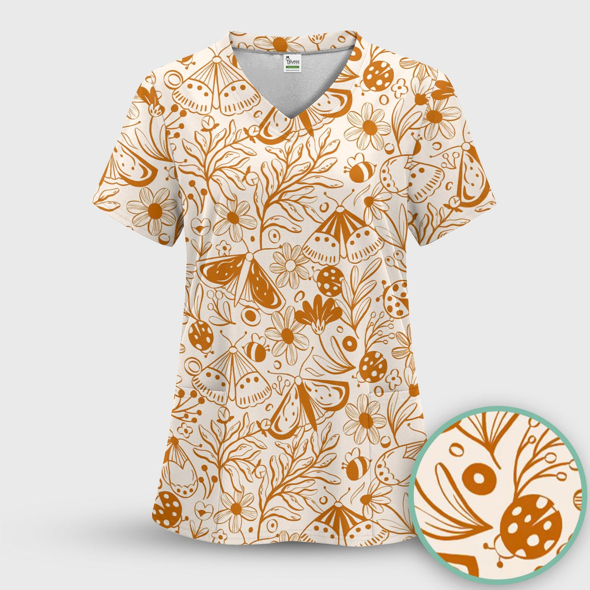 Butterfly Ladybug Floral Garden Nurse Scrub Set