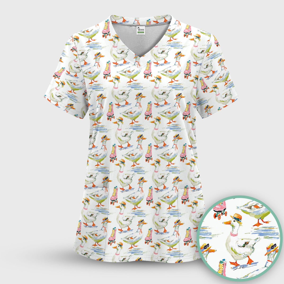 Roller Skating Goose Nurse Scrub Set