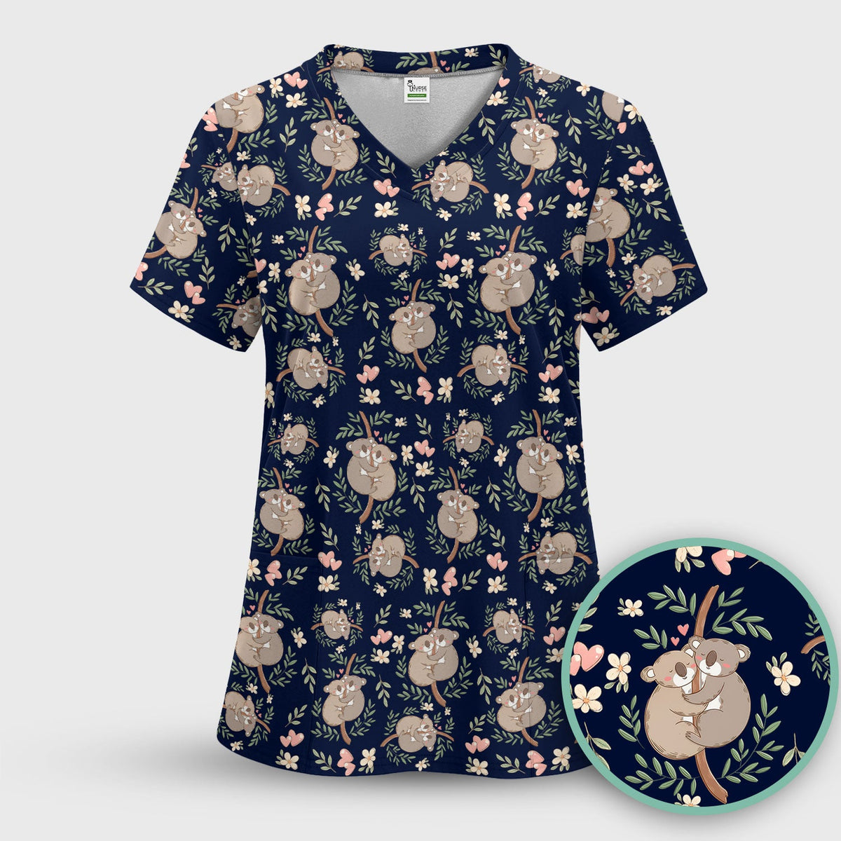 Koala Couple Floral Nurse Scrub Set