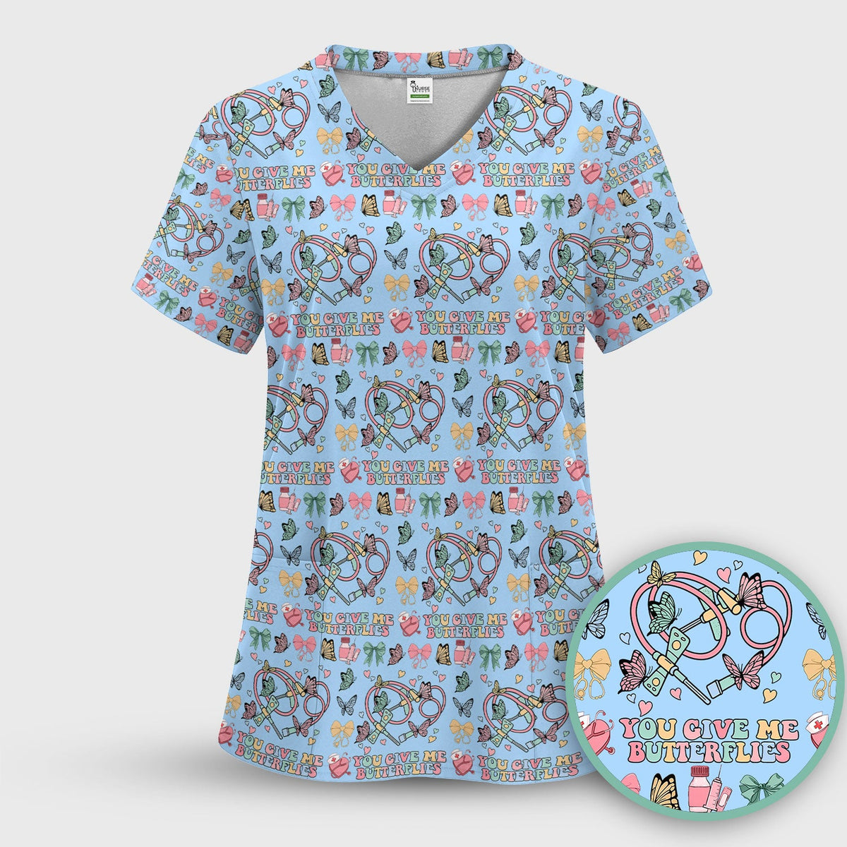 Butterfly Heart Nurse Scrub Top - Valentines Day Gift