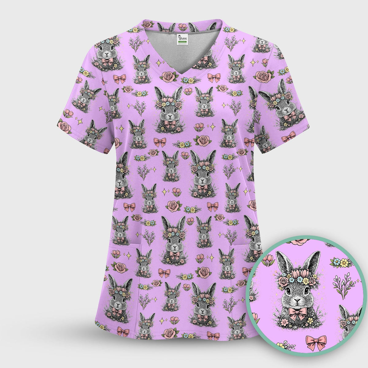 Vintage Floral Bunny Nurse Scrub Set
