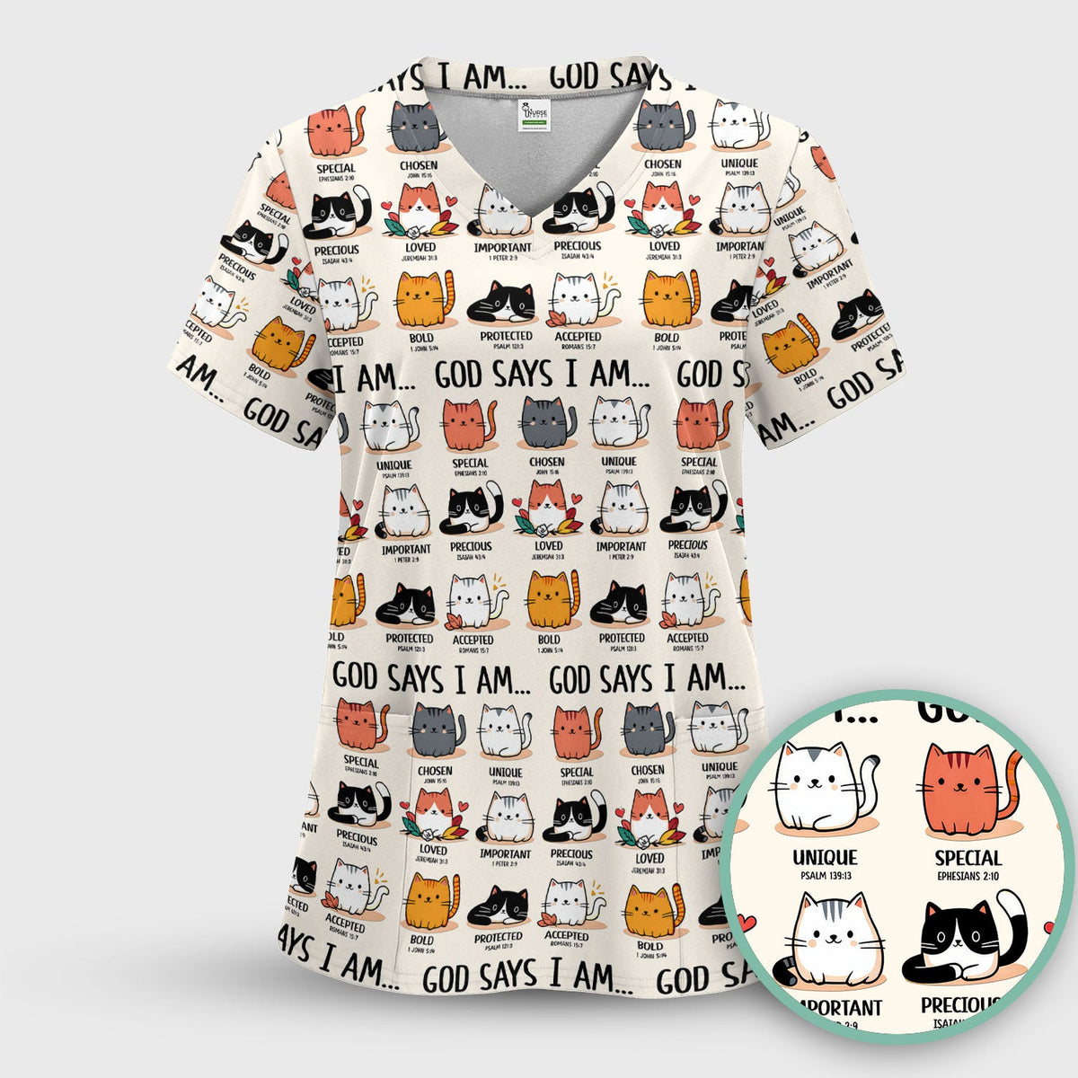 Cat God Says I Am Nurse Scrub Top