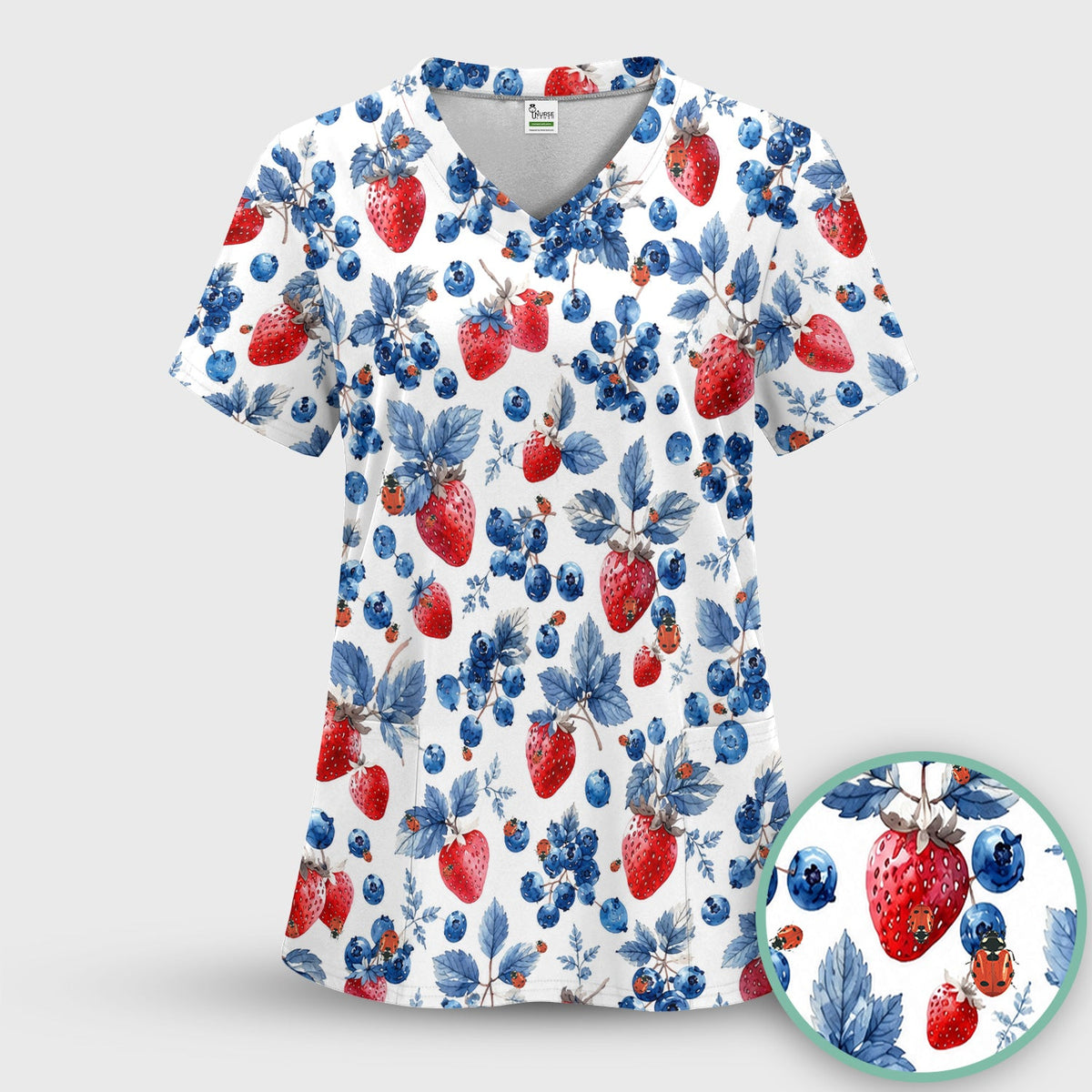 Strawberry Blueberry Ladybug Nurse Scrub Top