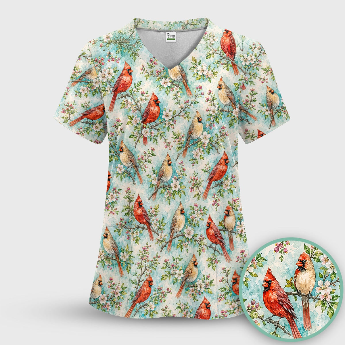 Cardinal Blossom Branch Nurse Scrub Set