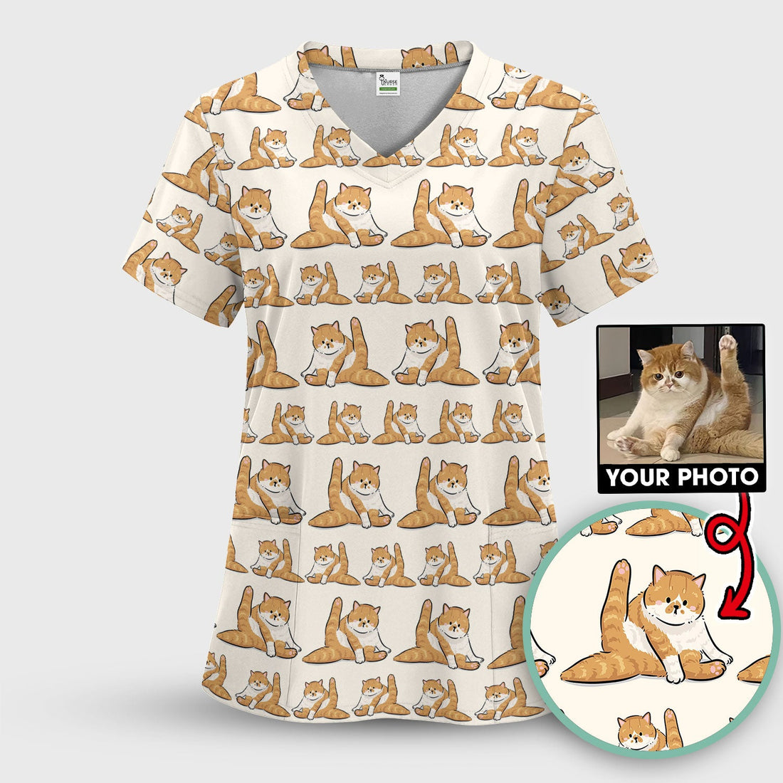 Personalized Cat Photo Nurse Scrub Top