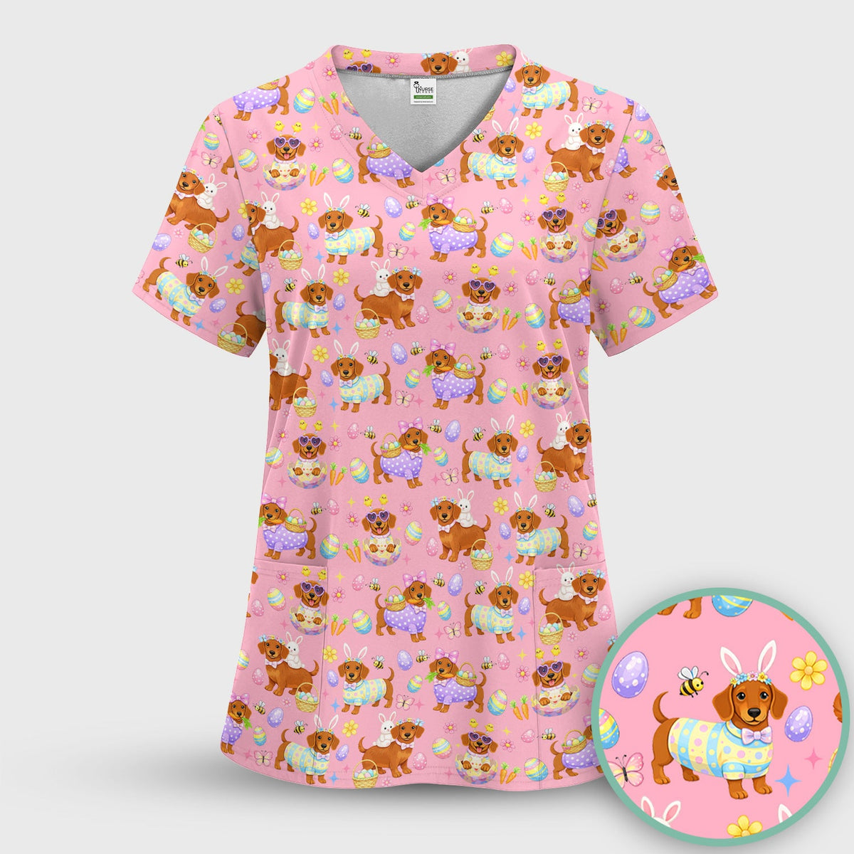 Easter Dachshund Nurse Scrub Top