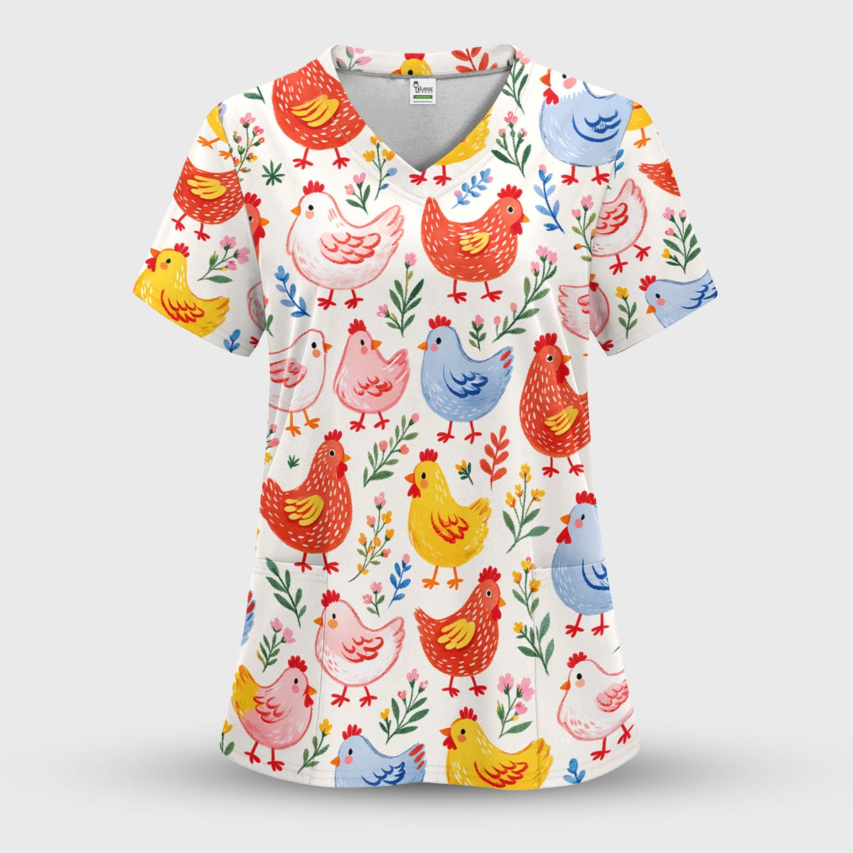 Fun Cartoon Hen Nurse Scrub Set