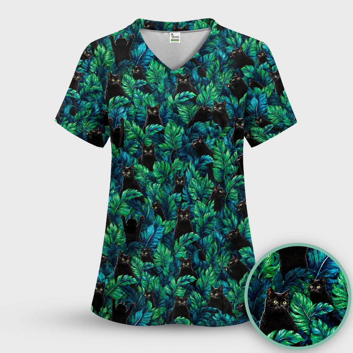 Black Cat Tropical Jungle Nurse Scrub Set