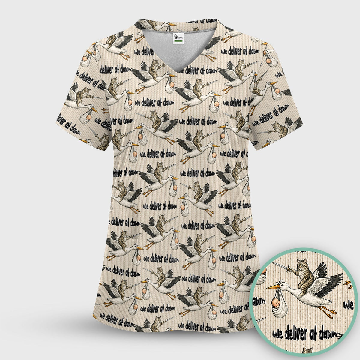 Stork Cat Delivery Nurse Scrub Set