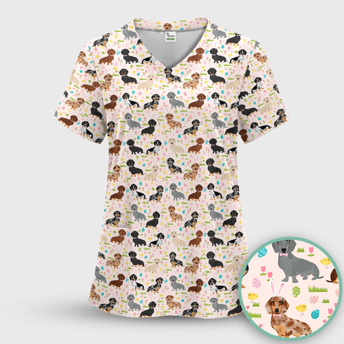 Dachshund Dog Nurse Scrub Top - Easter Gift