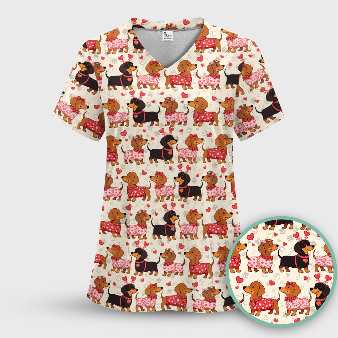 Valentine Dachshund Love Nurse Scrub Top
