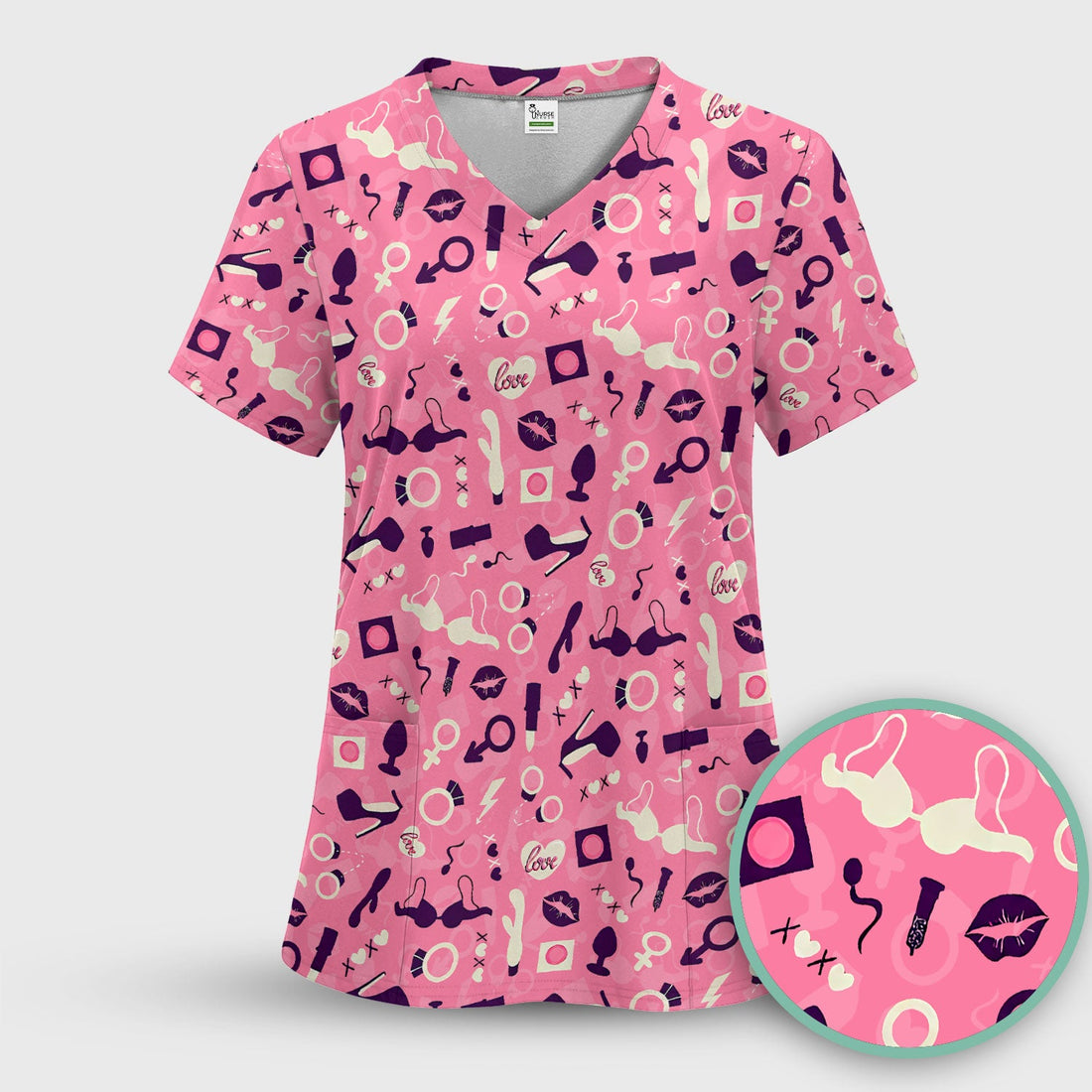 Valentine Nurse Pink Love Scrub Top