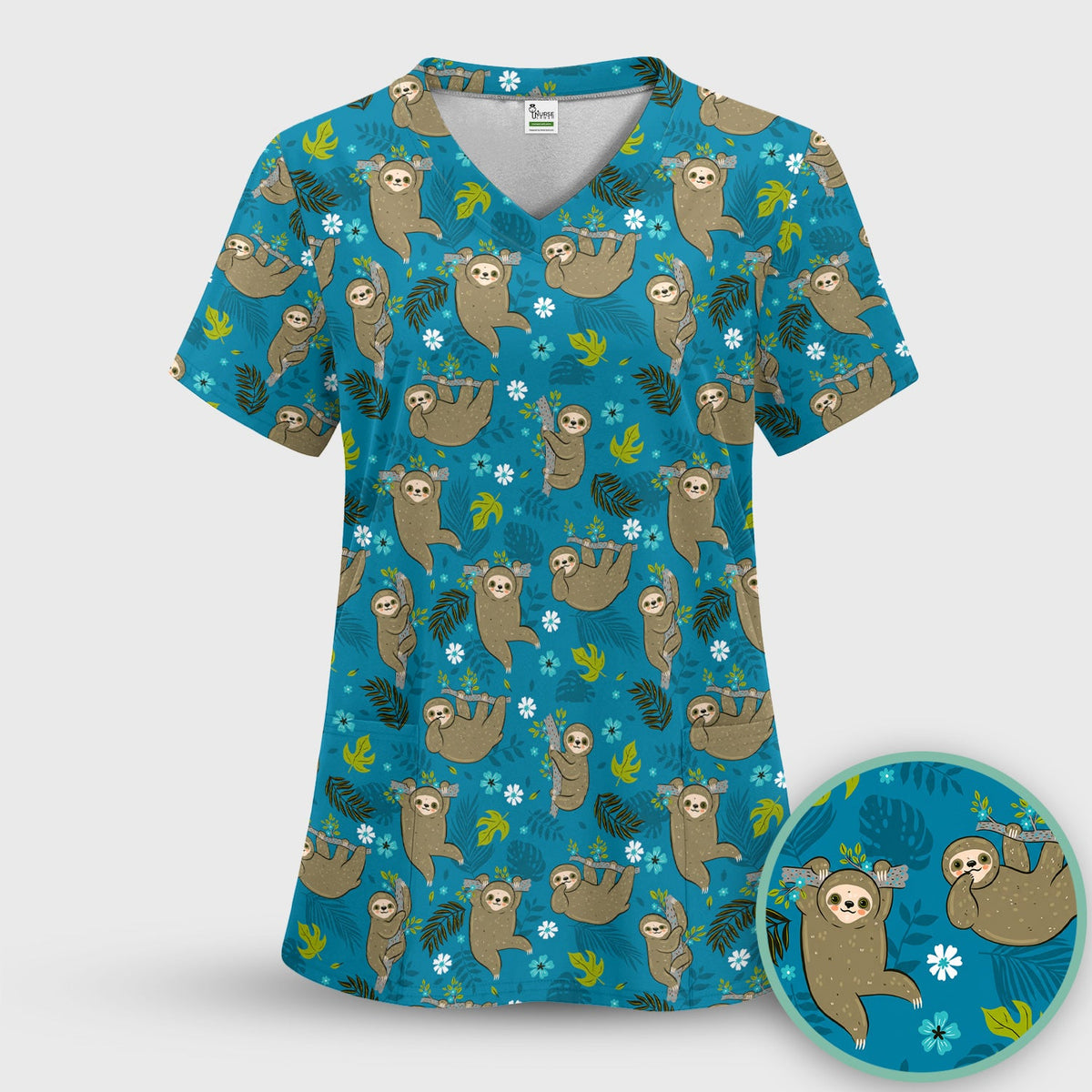 Jungle Tropical Sloth Nurse Scrub Set