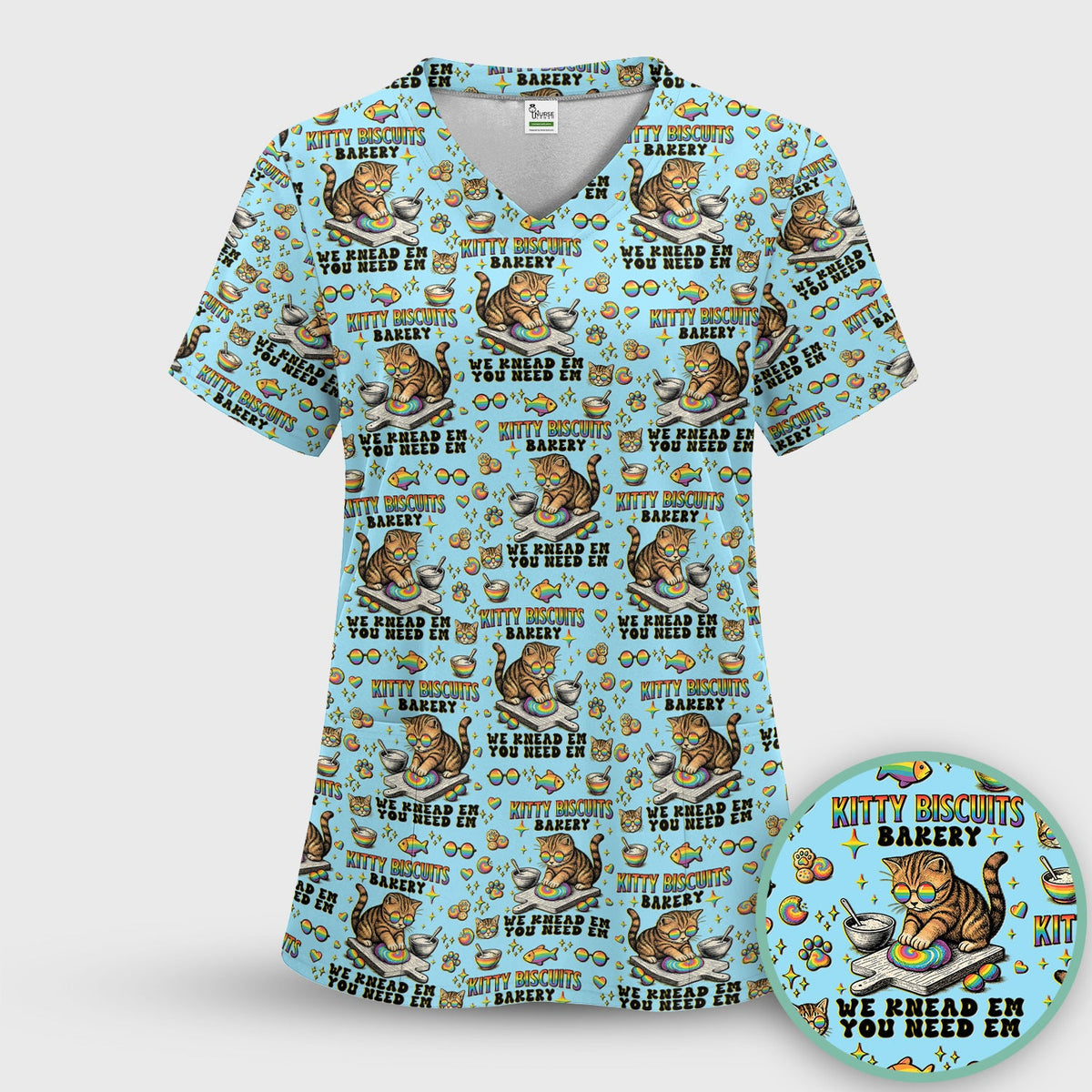 Pride Nurse Cat Baking Scrub Top