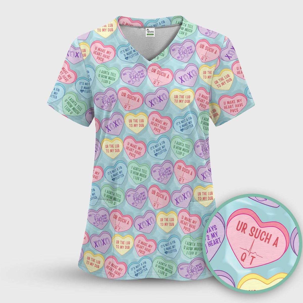 Candy Heart Nurse Scrub Set - Valentines Day Gift