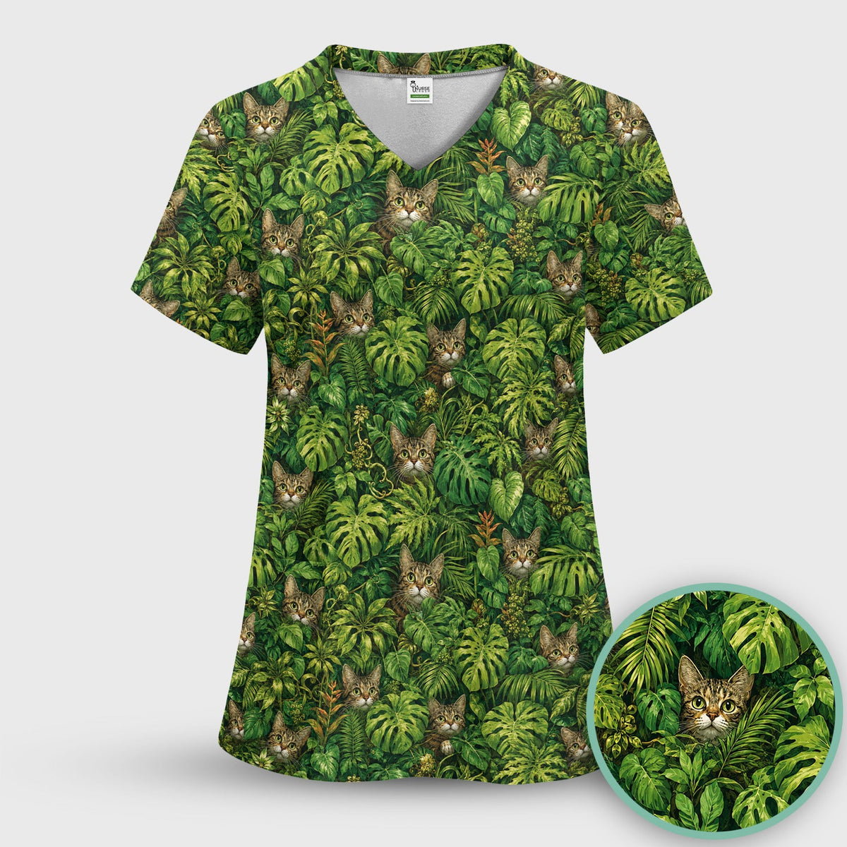 Hidden Jungle Cat Veterinary Nurse Scrub Top