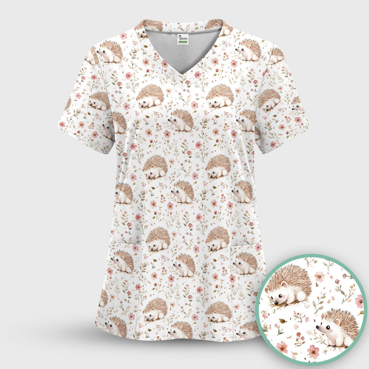 Hedgehog Wildflower Garden Nurse Scrub Set