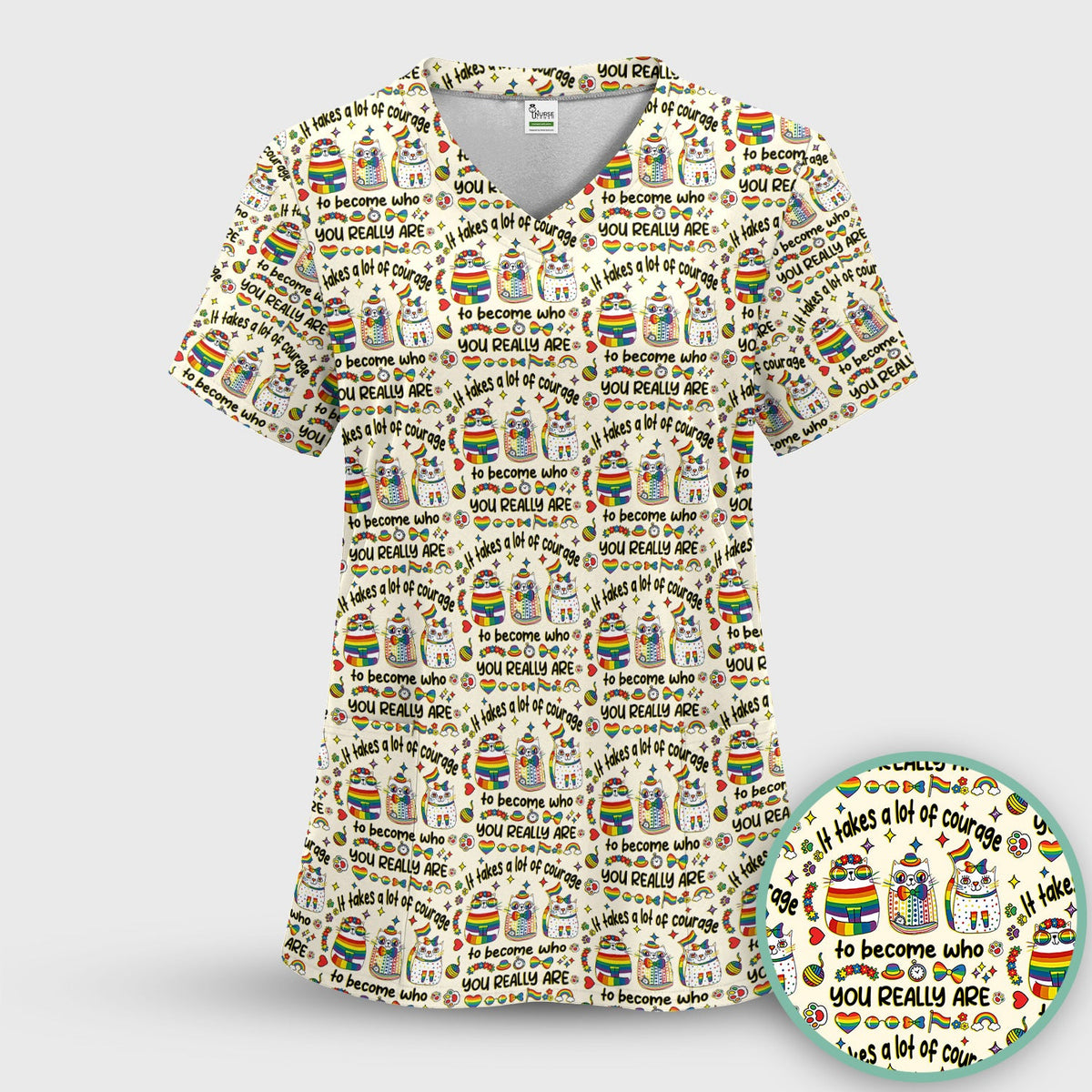 Nurse Rainbow Cat Courage Scrub Set