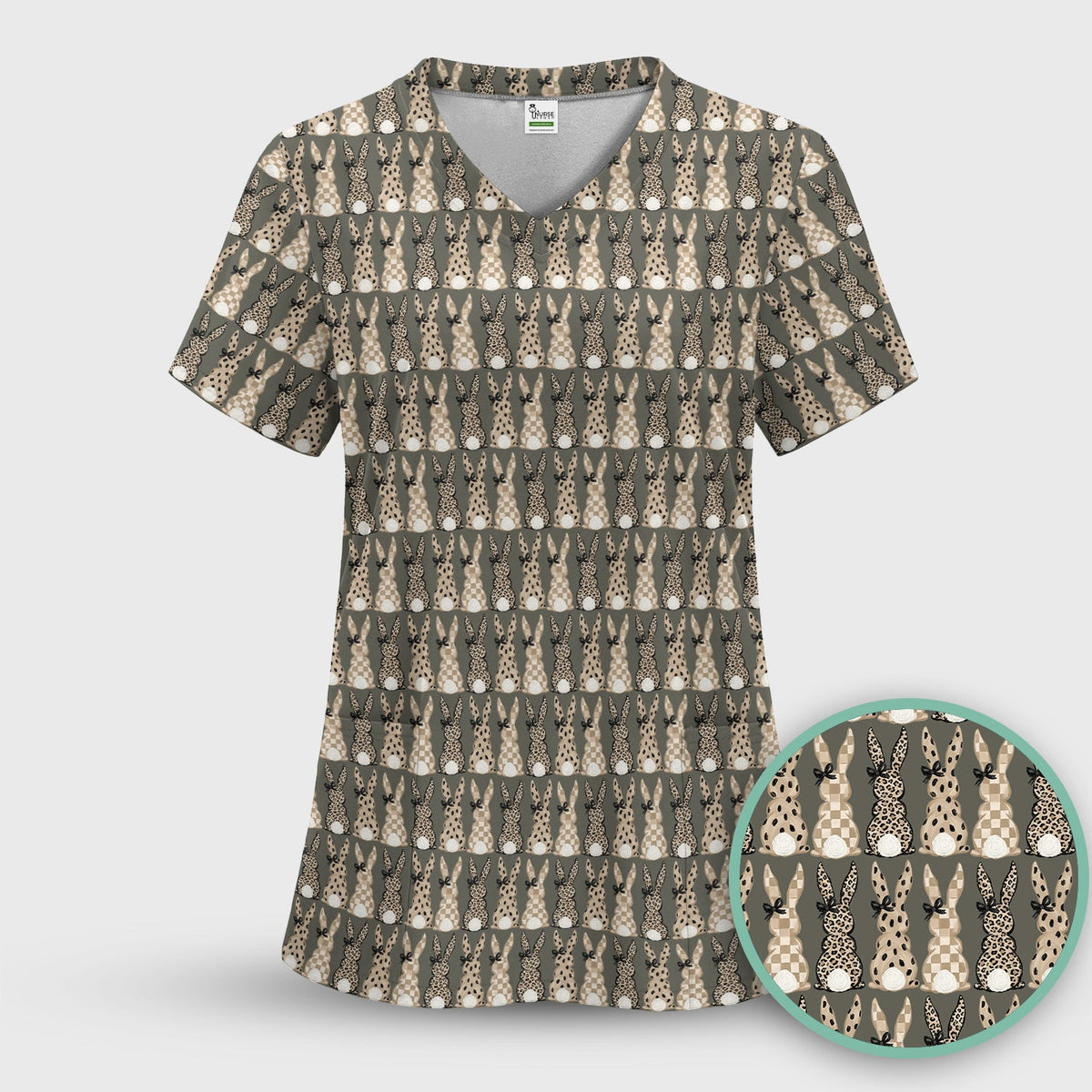 Vintage Bunny Beige Nurse Scrub Top