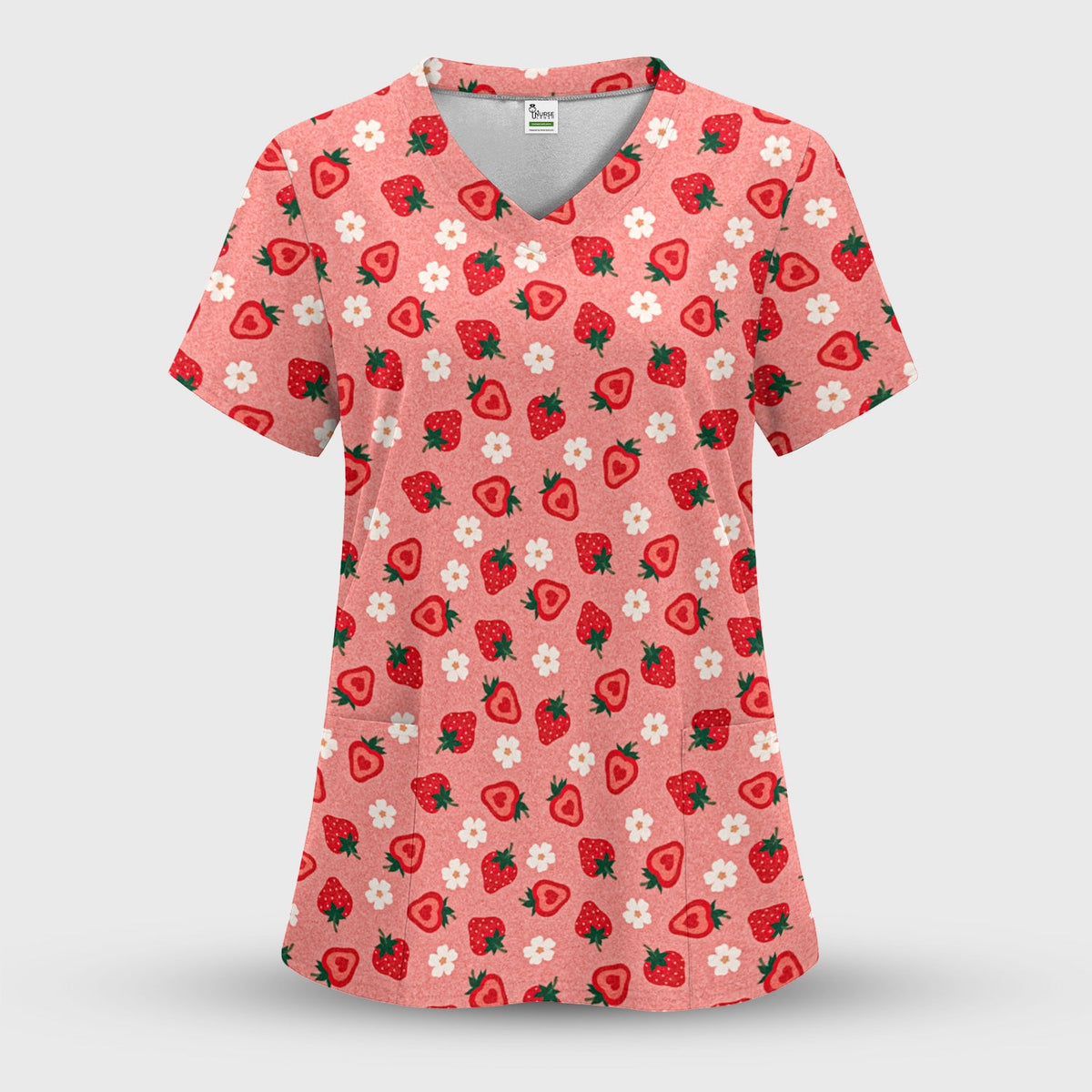 Sweet Strawberry Blossom Nurse Scrub Top