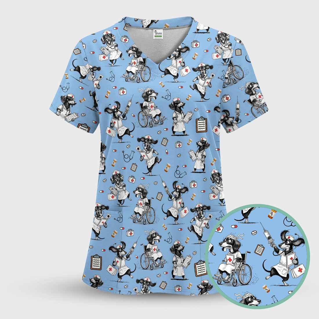 Personalized Funny Dog Print Nurse Scrub Top
