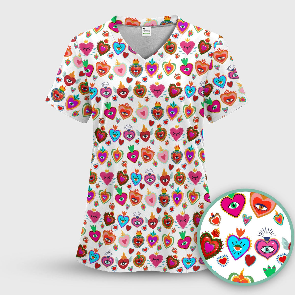 Valentine Colorful Sacred Heart Nurse Scrub Set