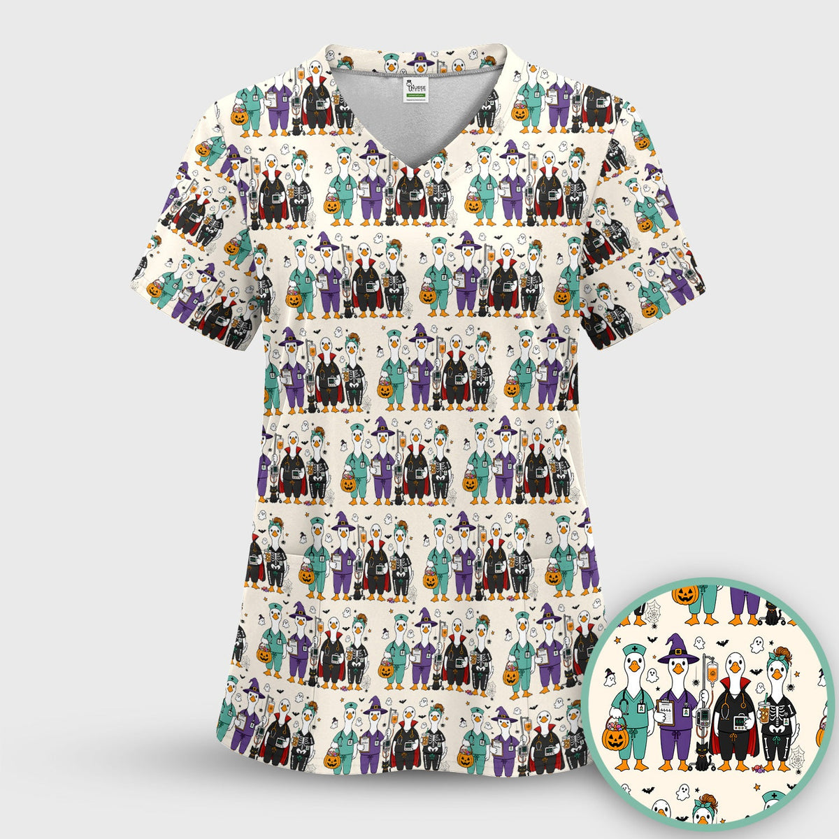 Halloween Goose Nurse Scrub Top