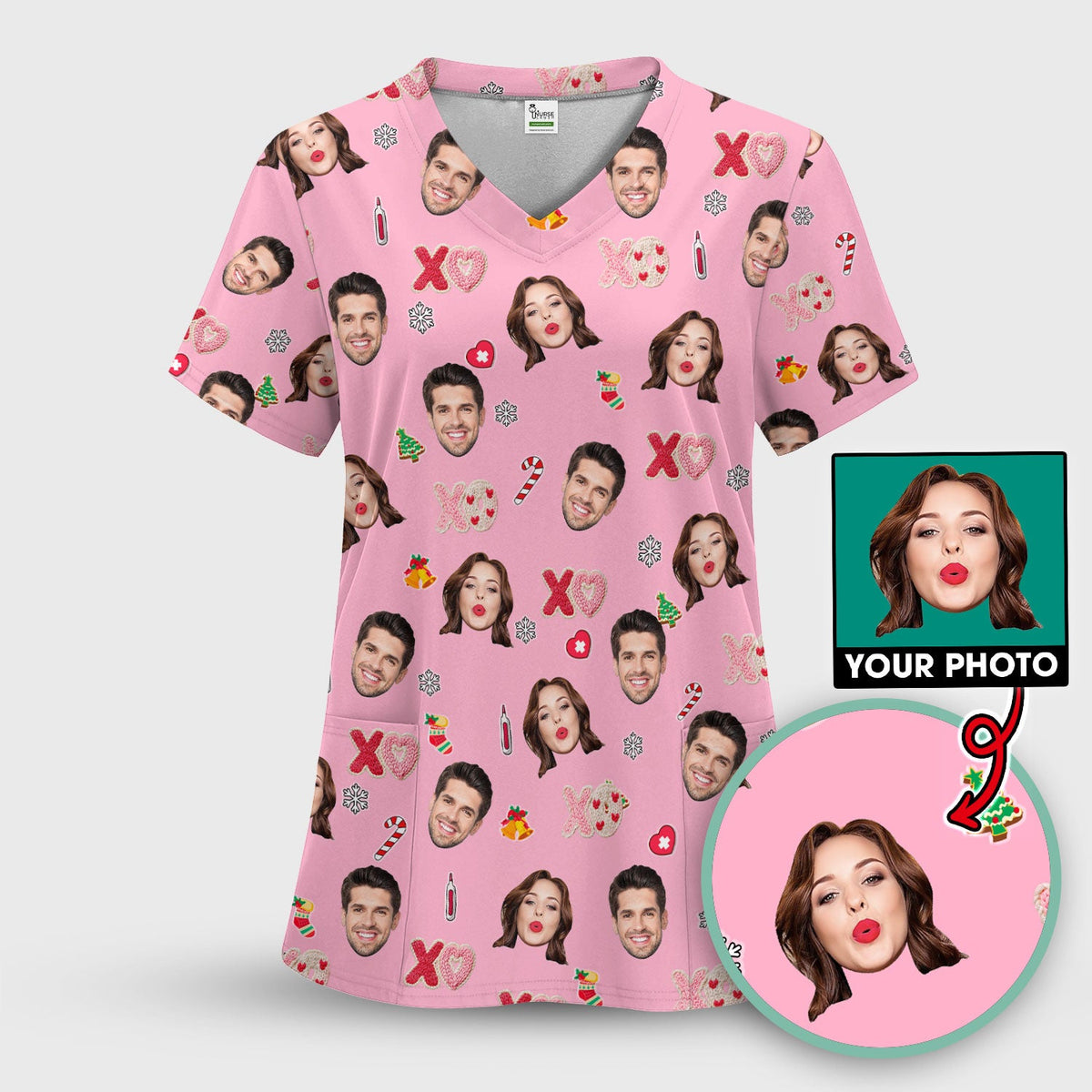 Personalized Photo Face Nurse Scrub Top