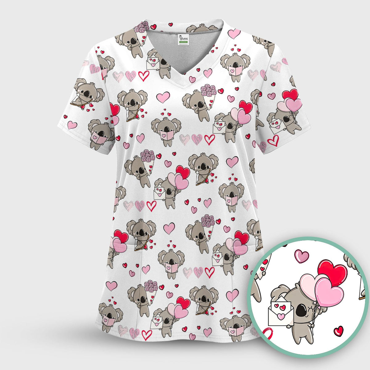 Valentine Koala Holding Flowers Nurse Scrub Set