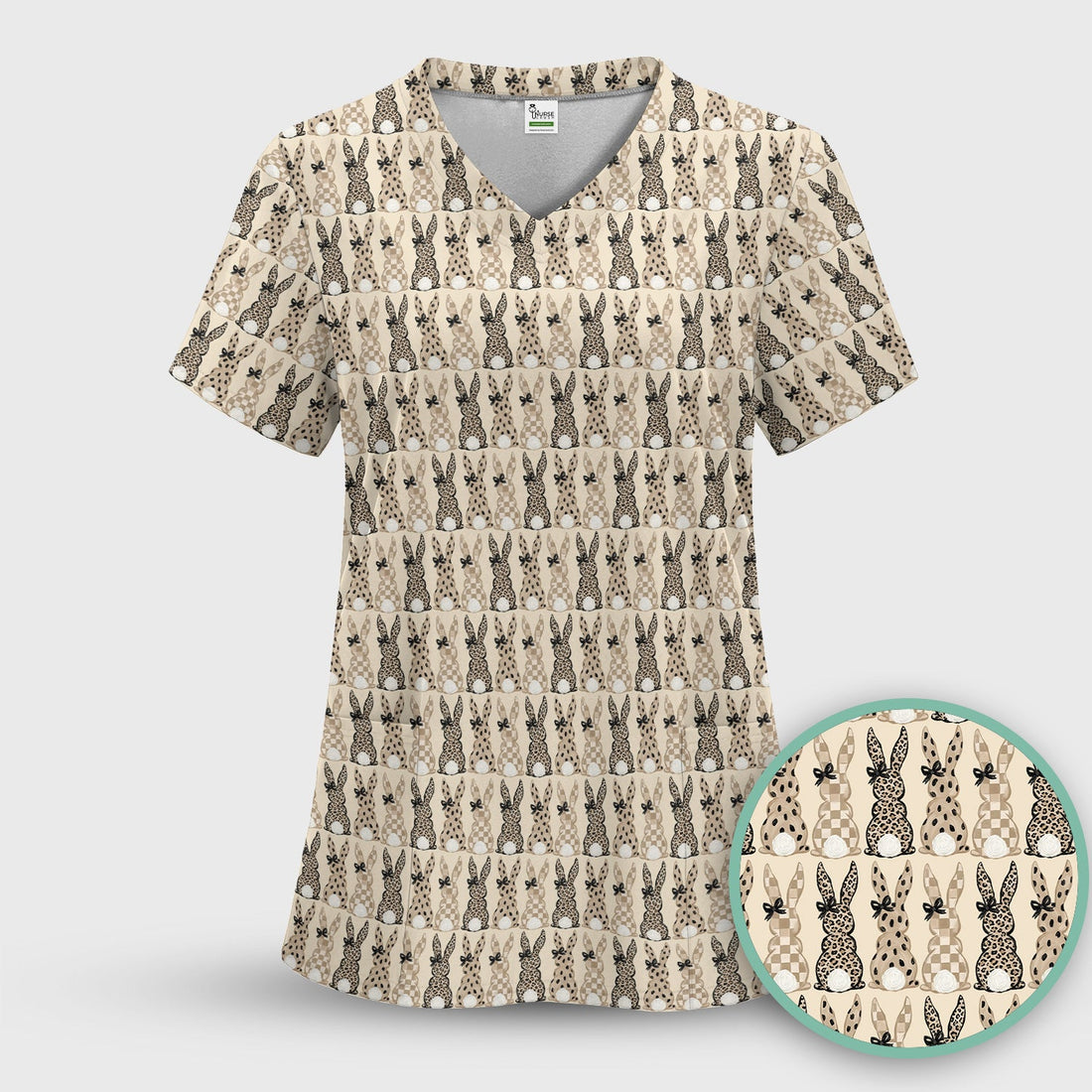 Vintage Bunny Beige Nurse Scrub Top