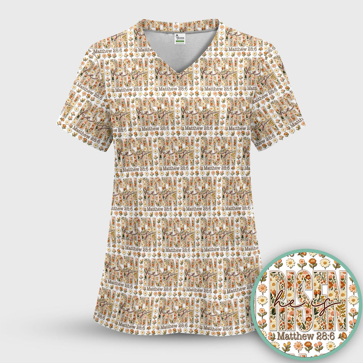Christian Resurrection Floral Nurse Scrub Top