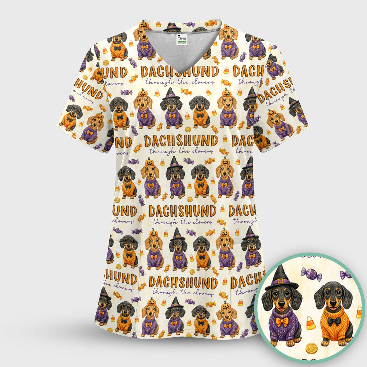 Candy Dachshund Nurse Scrub Top