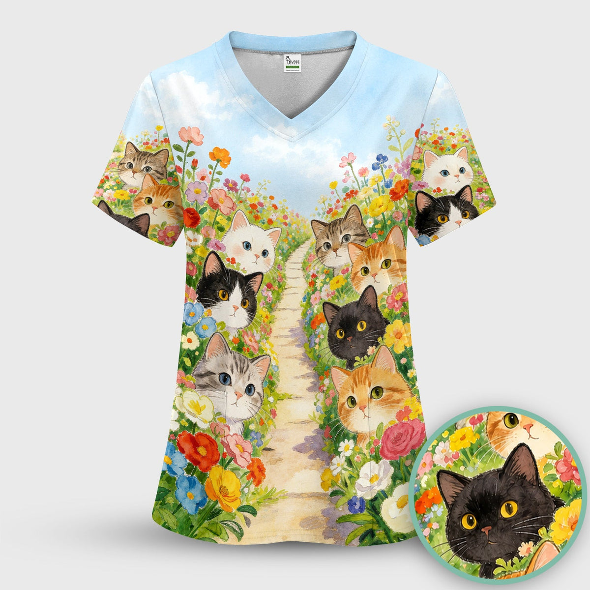 Garden Cats Flower Path Nurse Scrub Set