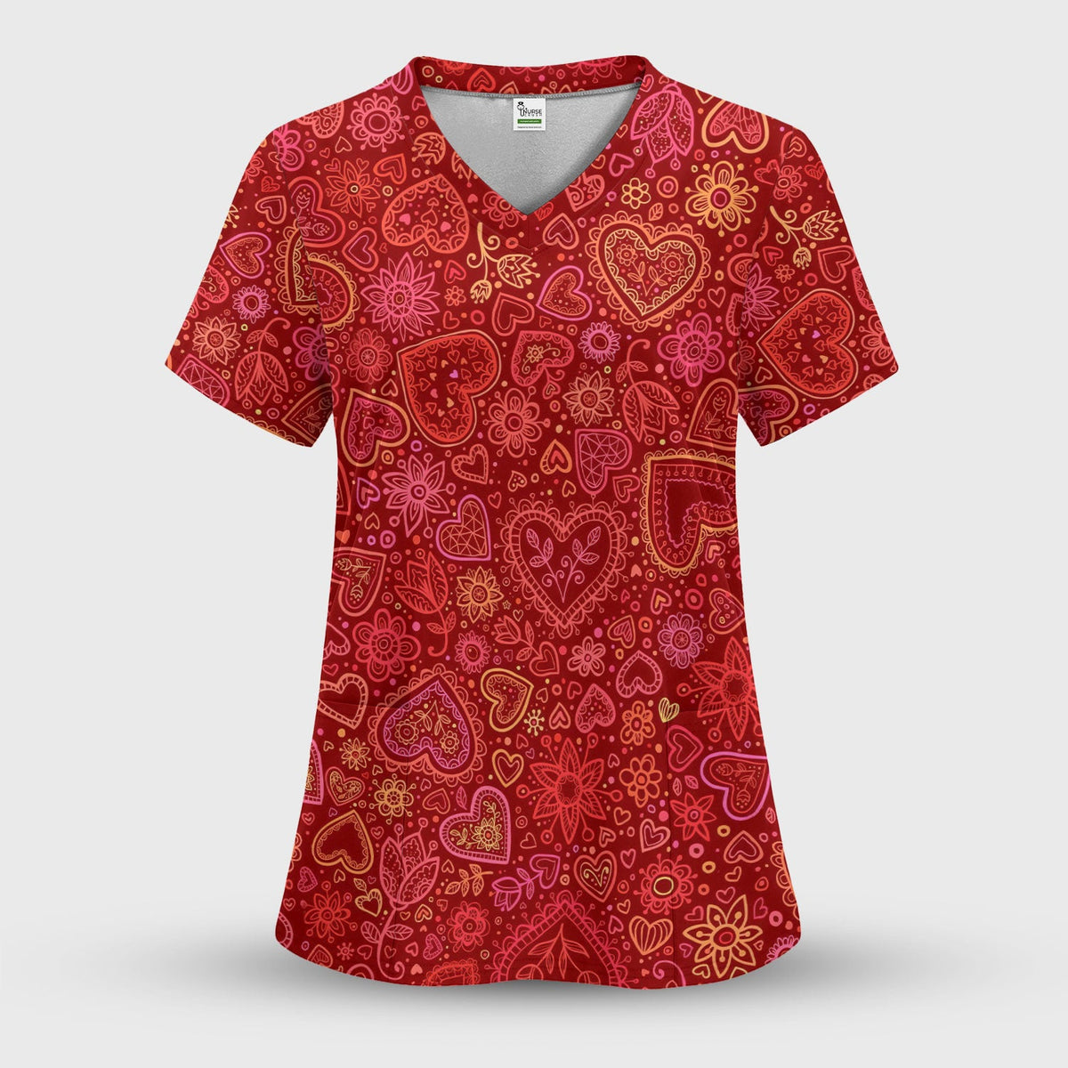 Valentine Heart Nurse Scrub Top, Cute Nursing Pattern Shirt, Breathable Fabrics Nursing Uniform