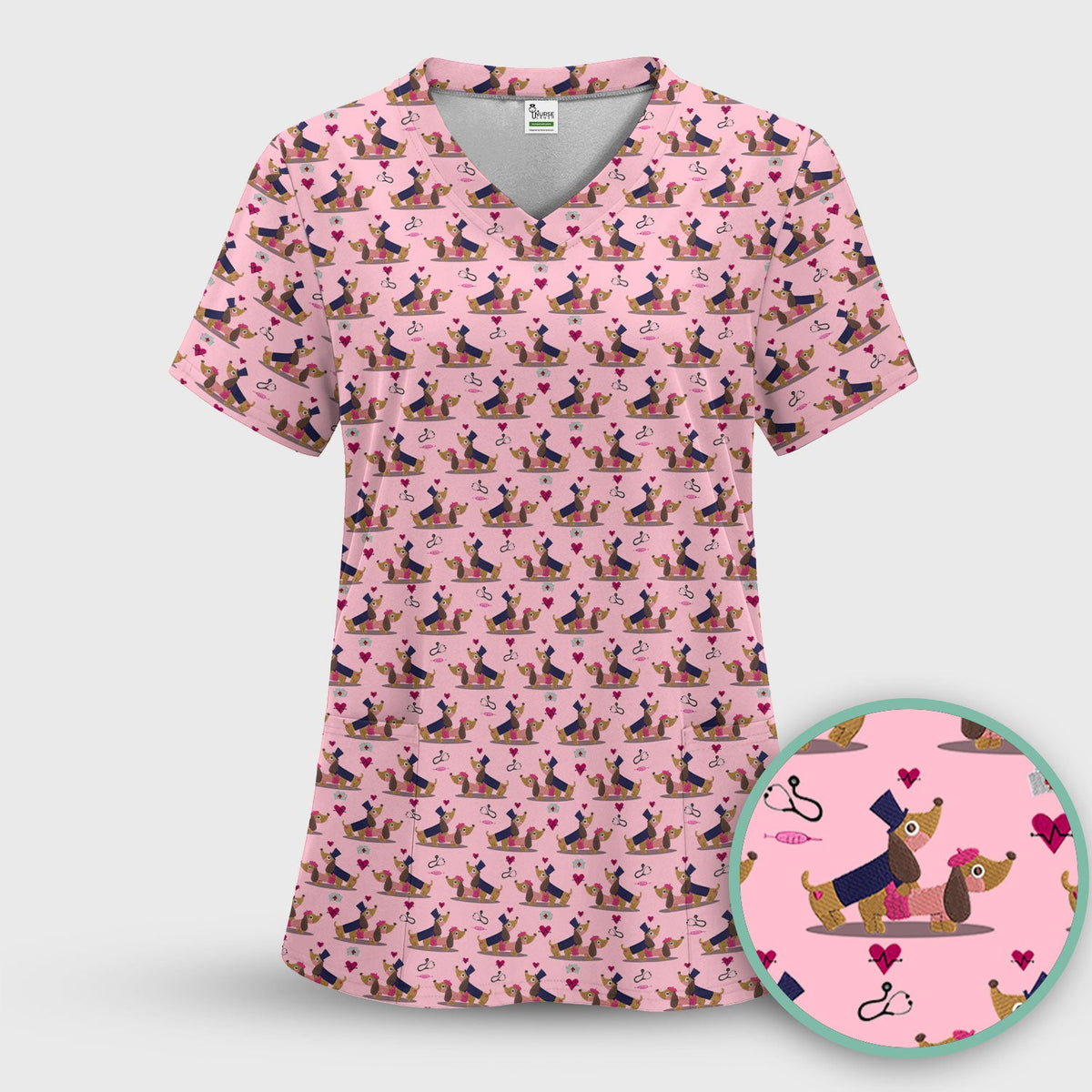 Dachshund Nurse Scrub Top - Valentines Day Gift