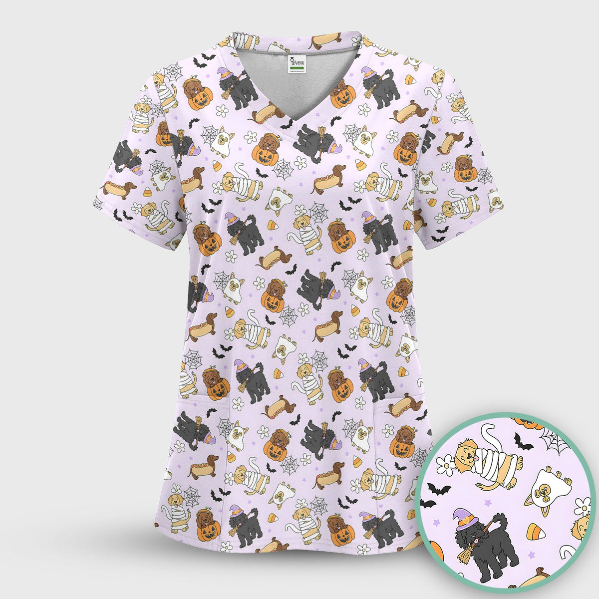 Halloween Costumed Pets Nurse Scrub Top