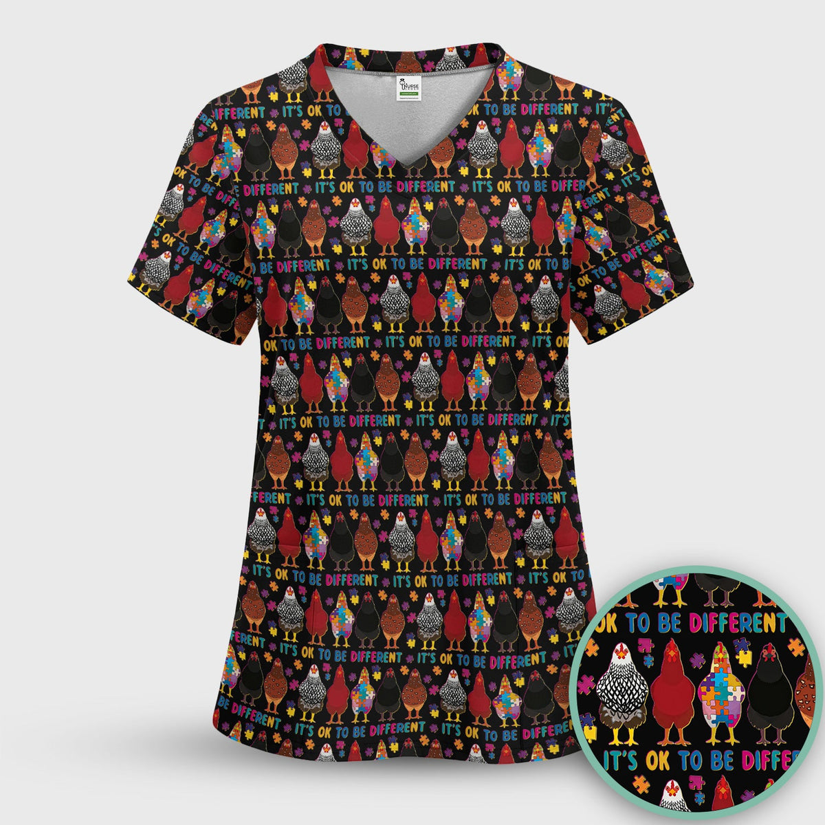 Autism Chicken It's OK To Be Different Nurse Scrub Set