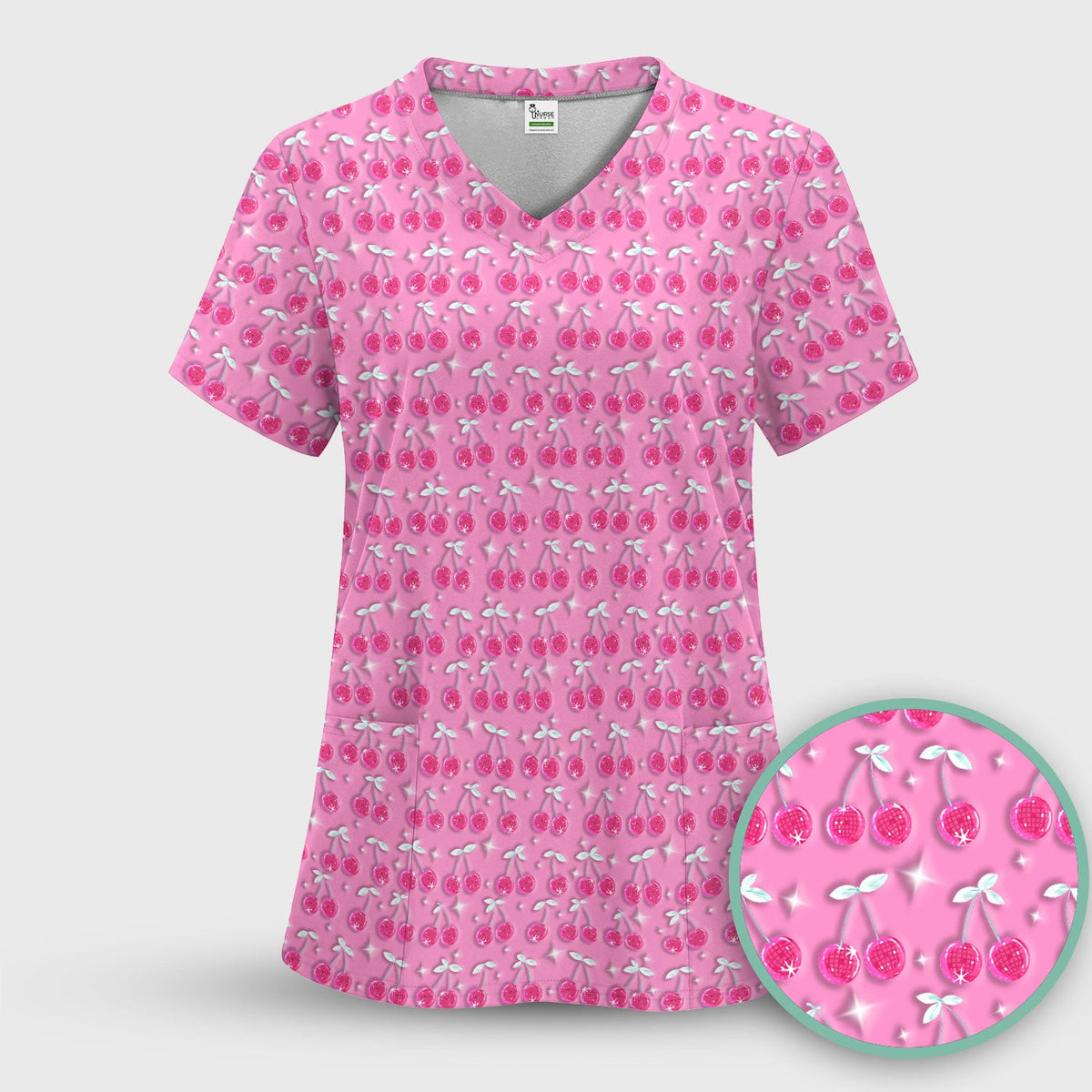 Pink Cherry Sparkle Nurse Scrub Set
