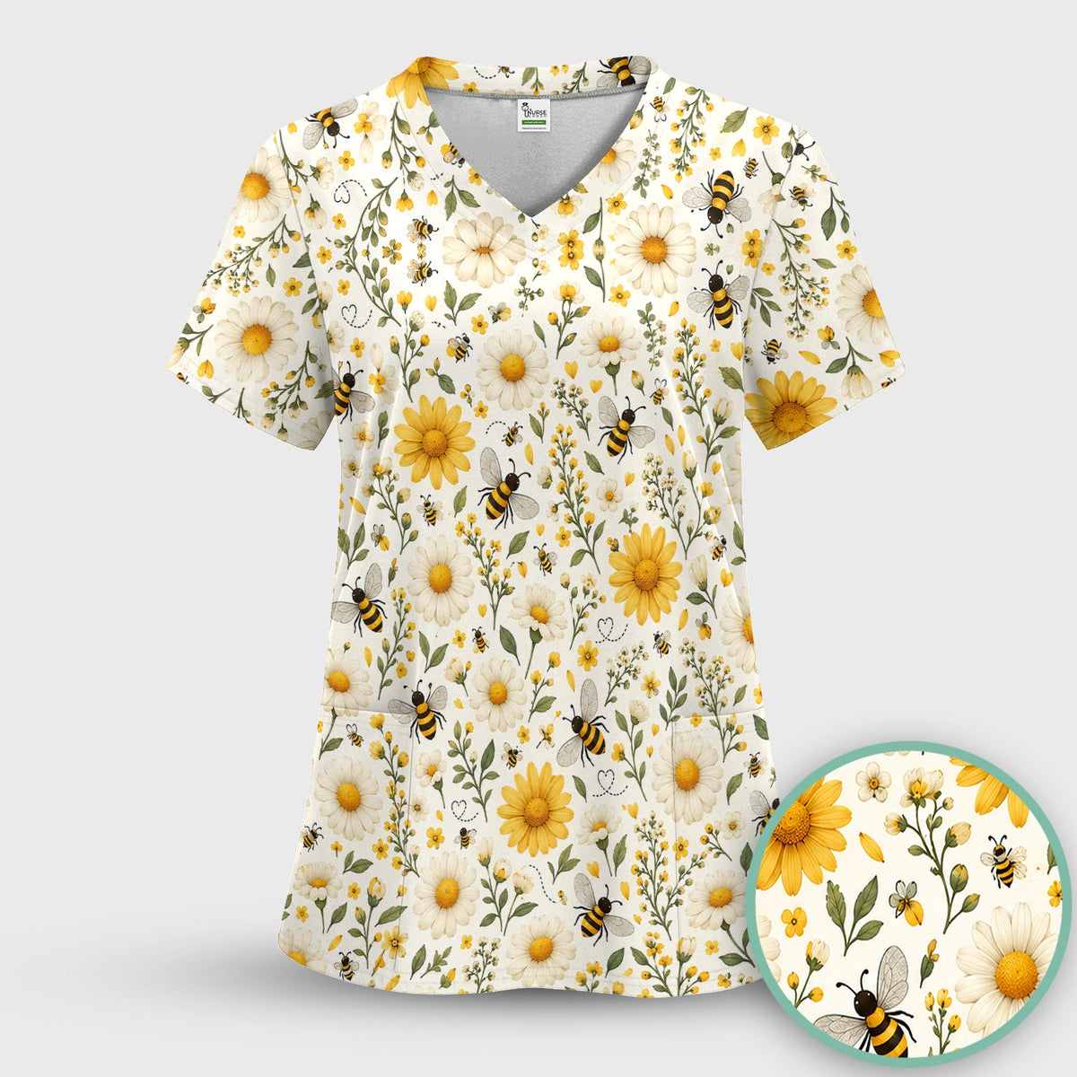 Honey Bee Daisy Nurse Scrub Top