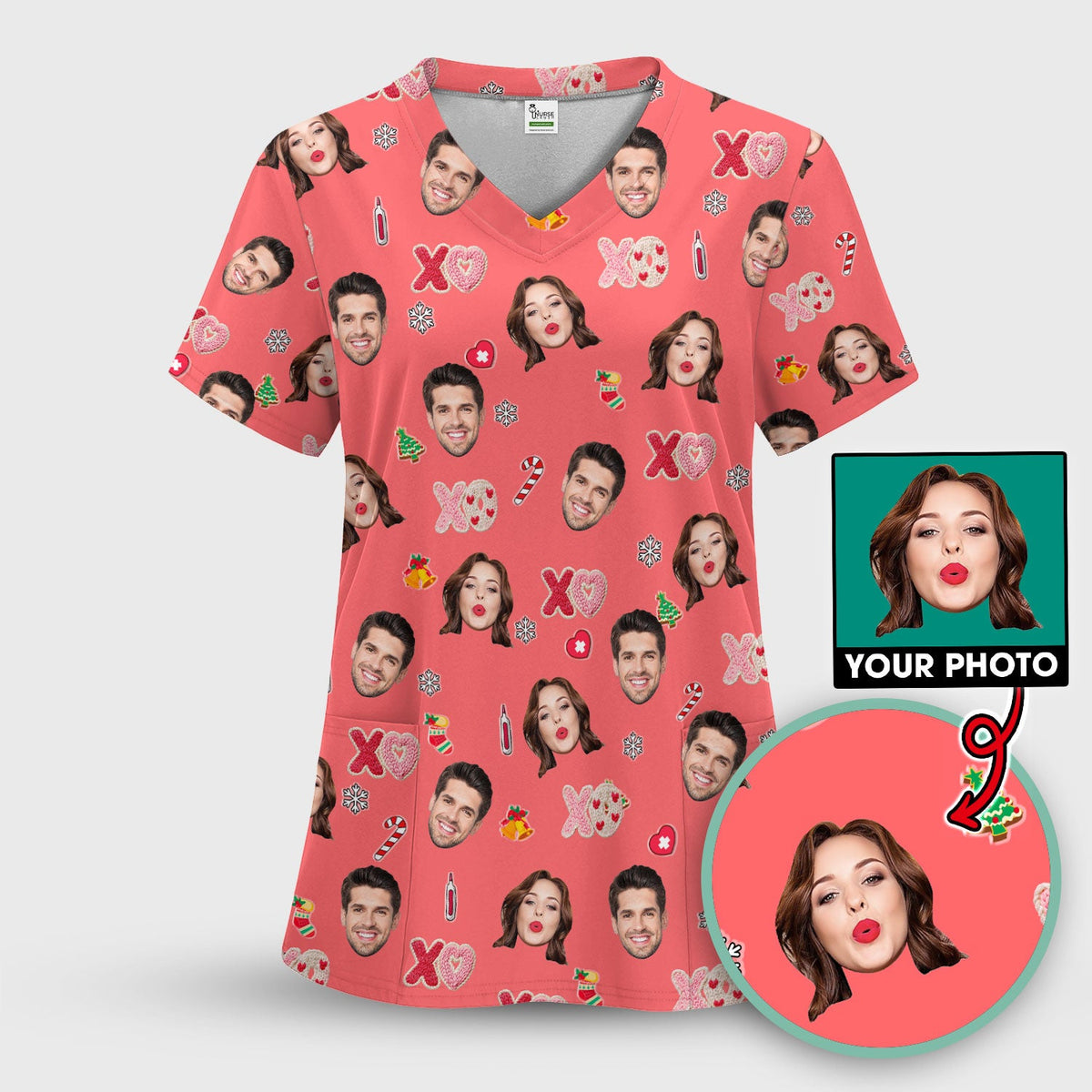 Personalized Photo Face Nurse Scrub Top