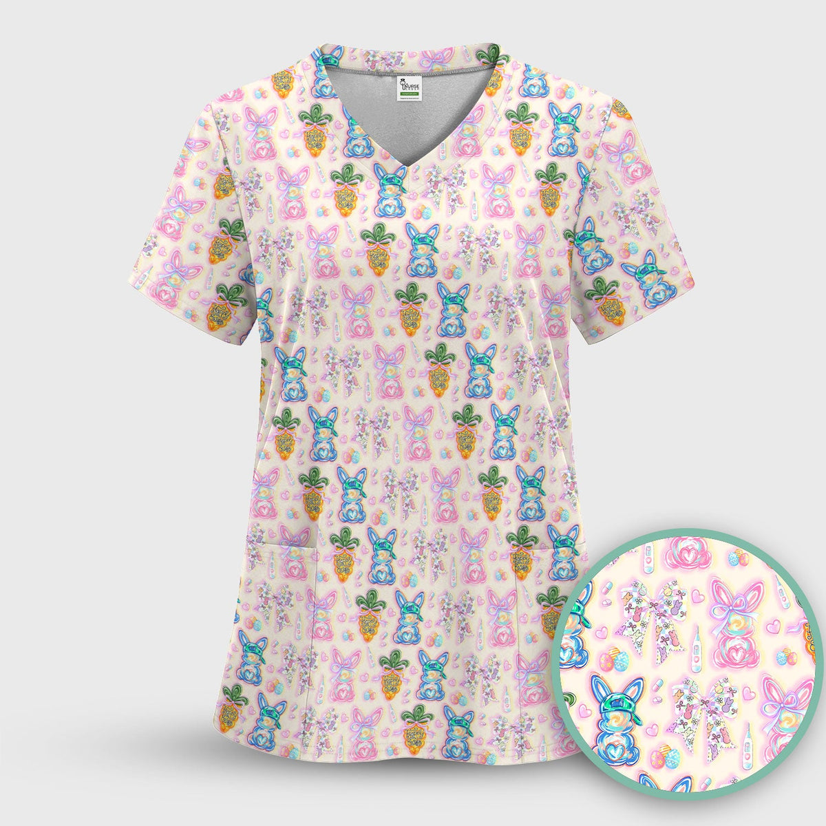 Bunny Carrot Bow Nurse Scrub Set - Easter Gift
