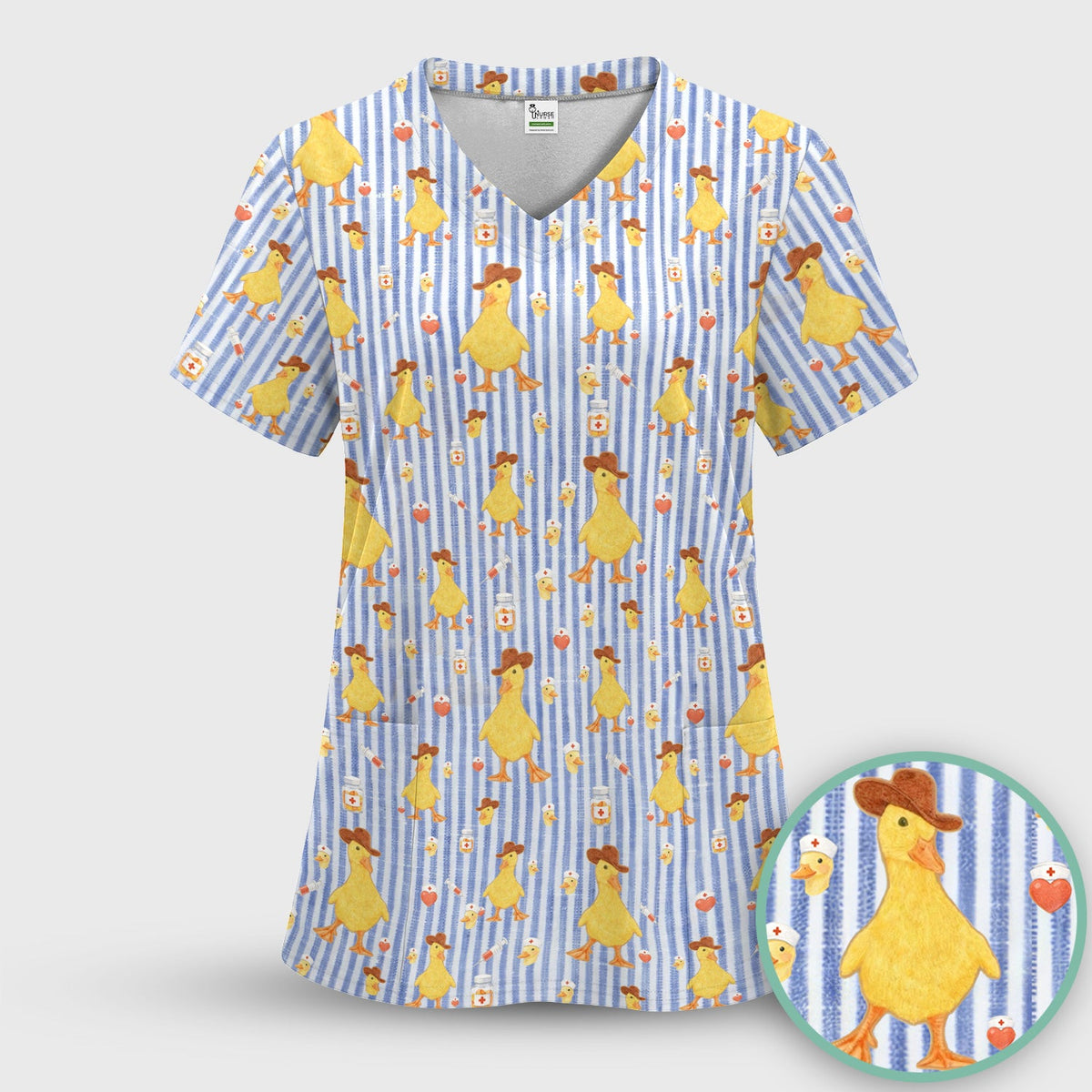 Cowboy Ducktor Vertical Stripe Nurse Scrub Top